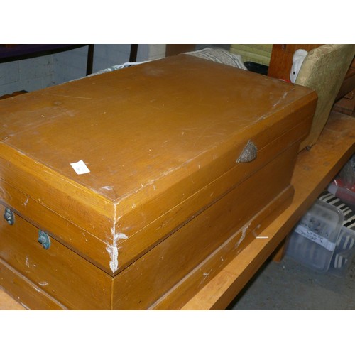 200 - VERY LARGE WOODEN CHEST WITH METAL HANDLE