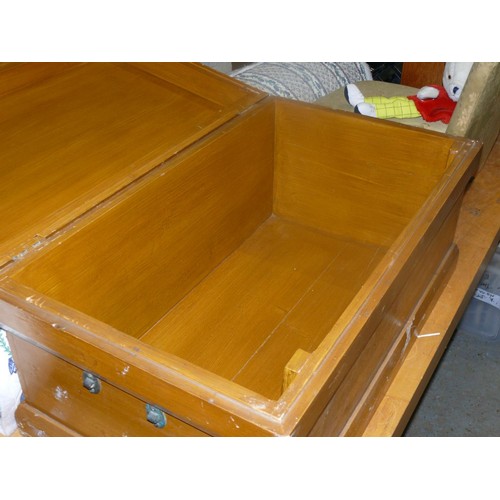 200 - VERY LARGE WOODEN CHEST WITH METAL HANDLE