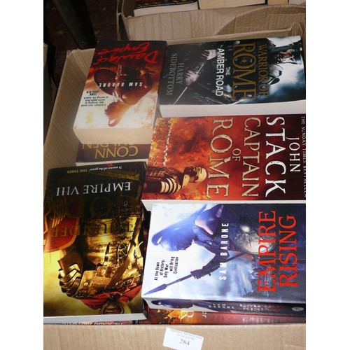 284 - 5 BOXES OF GOOD QUALITY PAPERBACK BOOKS MOSTLY ROMAN THEMED, VARIOUS AUTHORS TO INCLUDE BEN KANE, JO... 