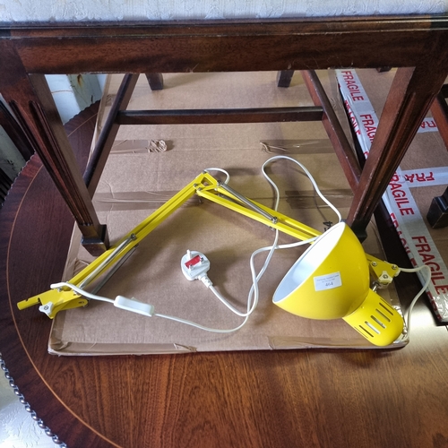 464 - YELLOW ANGLEPOISE LAMP (no base) - BLACK READING LAMP - AND A WOODEN BEDSIDE LAMP