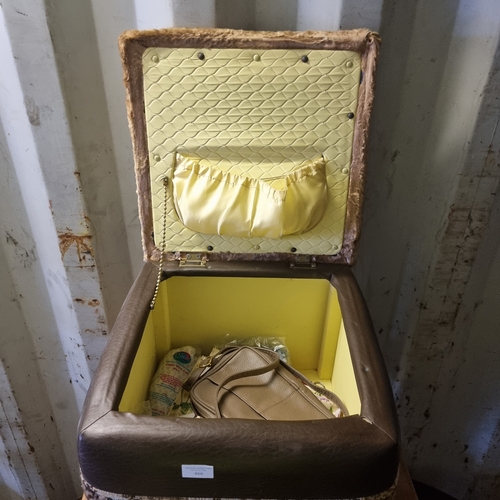 466 - BROWN SEWING BOX CONVERTED FOOTSTOOL