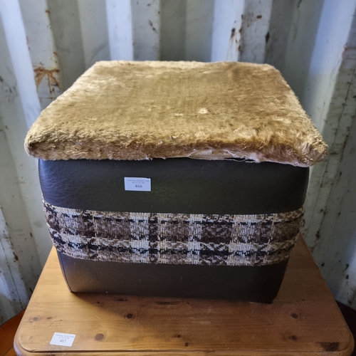 466 - BROWN SEWING BOX CONVERTED FOOTSTOOL