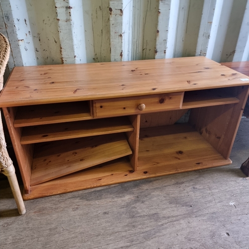 483 - PINE LOW SHELVING UNIT (4 x feet inside drawer)