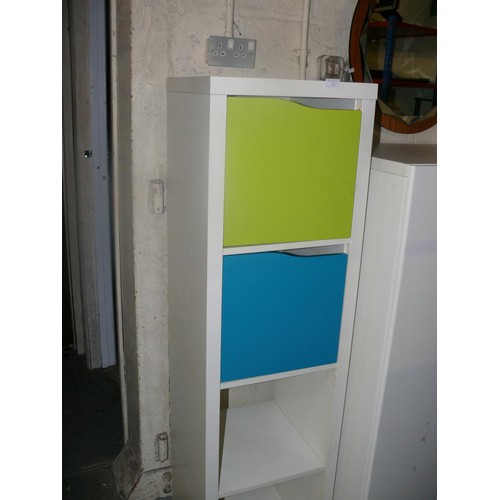 335 - WHITE IKEA CUBE SHELVING UNIT WITH GREEN AND BLUE DOORS