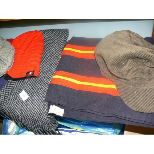 310 - SELECTION OF HATS AND SCARVES TO INCLUDE MARTINI RACING PORSCHE, AUSTRAIAN JACARU, CAPS AND A BARBOU... 