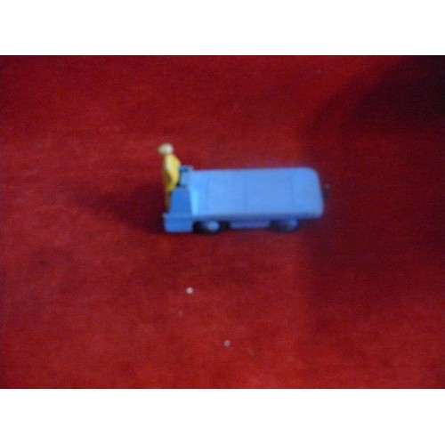 282 - 3 VINTAGE DINKY TOYS, A BLUE GER ENGINE, B.E.V TRUCK & AN ORANGE AND YELLOW CRANE