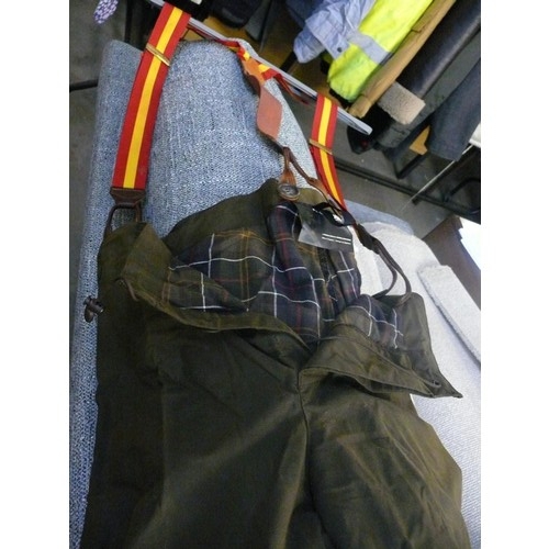 336 - BARBOUR SYLKOIL OVERTROUSERS WTH BRACES SIZE MEDIUM