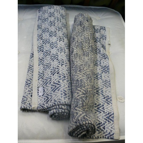 348 - PAIR OF DIVANTE COTTON HALL RUNNERS IN BLUE AND WHITE