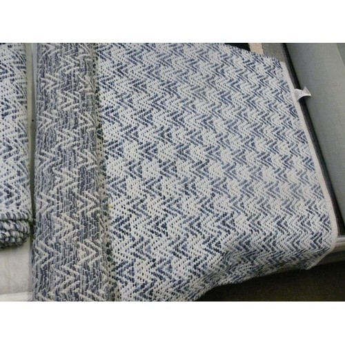 348 - PAIR OF DIVANTE COTTON HALL RUNNERS IN BLUE AND WHITE