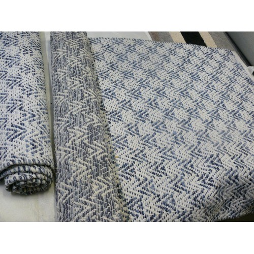 348 - PAIR OF DIVANTE COTTON HALL RUNNERS IN BLUE AND WHITE