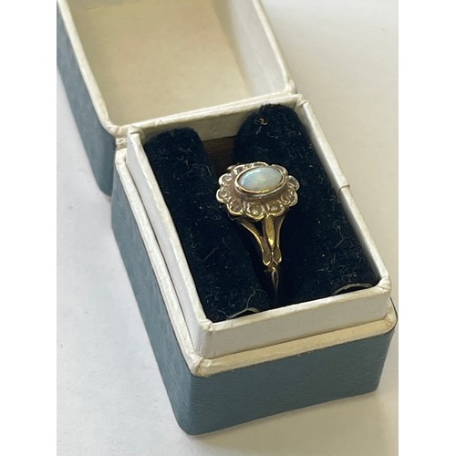 16 - 9CT GOLD OPAL AND DIAMOND RING SIZE L 1.6 GRAMS