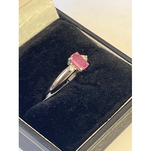 18 - RARE CERTIFIED PINK SAPPHIRE AND DIAMOND RING SET IN SILVER SIZE N WITH GEOLOGICAL REPORT 840