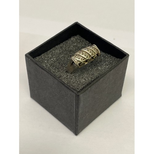 27 - A HEAVY SOLID SILVER MARCASITE RING SIZE  S WEIGHT 5.41gr BOXED