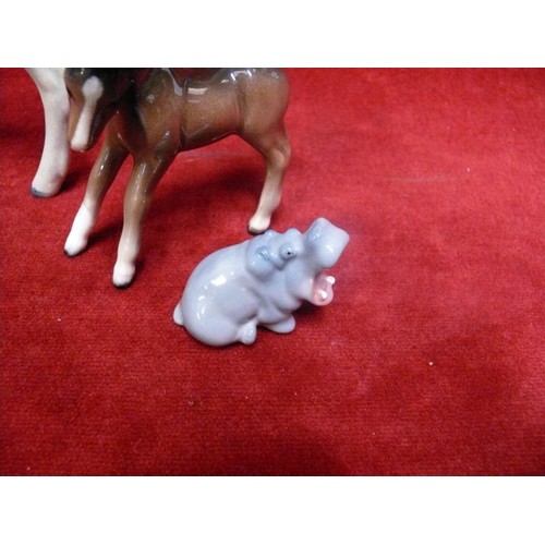 4 - A BESWICK FOAL, ROYAL CLYDESDALE DEER AND A LOMONOSOV HIPPO