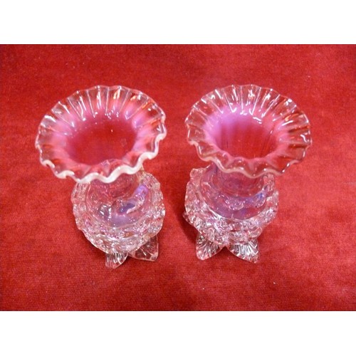 7 - A BEAUTIFUL PAIR OF VICTORIAN CRANBERRY GLASS VASES. VIEWING IS ADVISED AS THERE IS SOME MINOR DAMAG... 