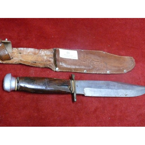 37 - ORIGINAL BOWIE KNIFE IN LEATHER SHEATH