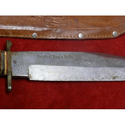 37 - ORIGINAL BOWIE KNIFE IN LEATHER SHEATH