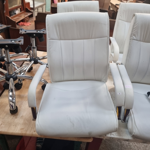 314B - 4 WHITE OFFICE STYLE CHAIRS WITH CHROME FRAMES (REQUIRE SOME BOLTS)