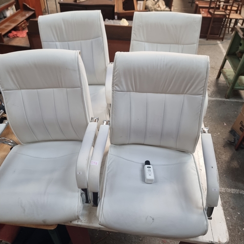 314B - 4 WHITE OFFICE STYLE CHAIRS WITH CHROME FRAMES (REQUIRE SOME BOLTS)