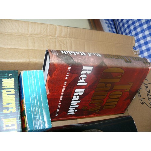 184 - BOX OF TOM CLANCY BOOKS HARDBACKS AND PAPERBACKS