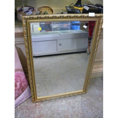 248 - GILT FRAMED BEVEL EDGED WALL MIRROR AND A MAP OF SUFFOLK