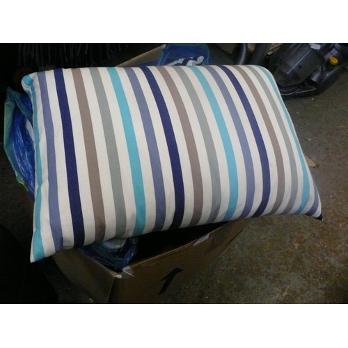 311 - LARGE BOX OF BLUE STRIPED CUSHIONS