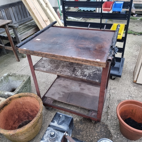 509 - METAL WORK BENCH WITH WOODEN TOP