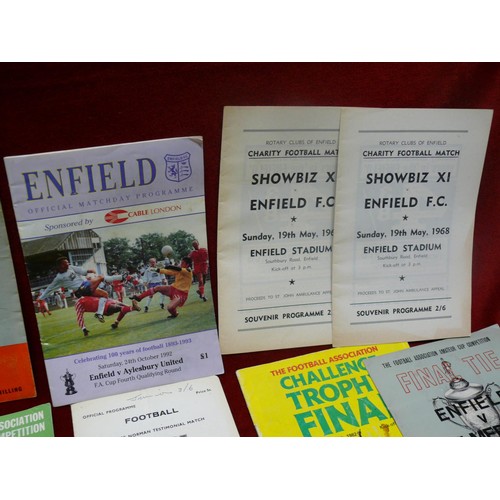 71 - COLLECTION OF FOOTBALL PROGRAMMES ENFIELD 1967 TESTIMONIAL MAURICE NORMAN, FA CUP FOURTH ROUND 1992,... 