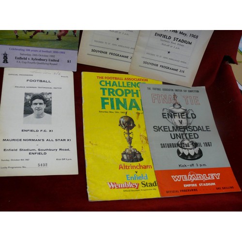 71 - COLLECTION OF FOOTBALL PROGRAMMES ENFIELD 1967 TESTIMONIAL MAURICE NORMAN, FA CUP FOURTH ROUND 1992,... 