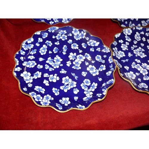 124 - SET OF 6 BLUE AND WHITE FLORAL PLATES WITH GILT EDGING BY COALPORT