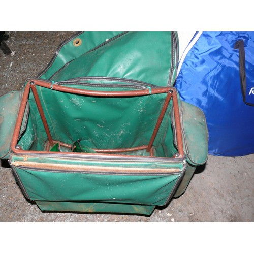 174 - GREEN FISHING STORAGE BAG WITH METAL FRAME ON WHEELS