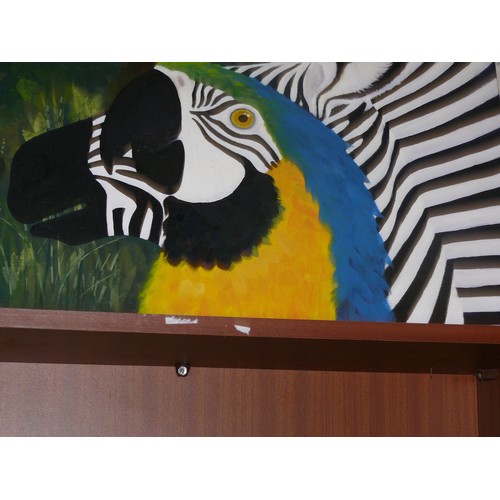 178 - OIL ON CANVAS PAINTING OF PARROT AND ZEBRA