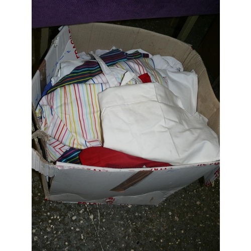 221 - LARGE BOX OF FABRIC ITEMS AND OFFCUTS