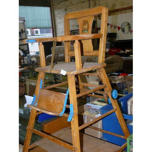 240 - A Vintage child’s metamorphic high chair & walker with wheels