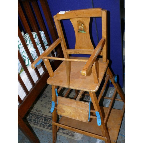 240 - A Vintage child’s metamorphic high chair & walker with wheels