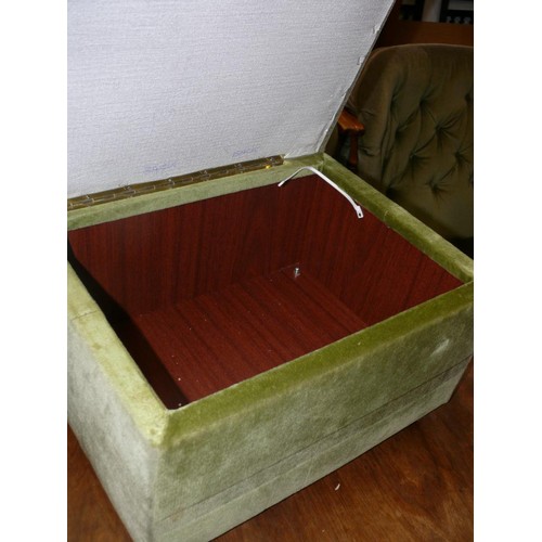 372 - GREEN UPHOLSTERED STORAGE STOOL WITH LIFT UP LID