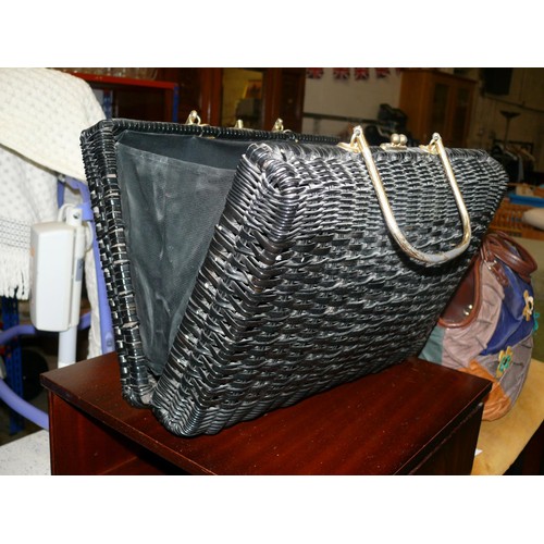 377 - RETRO BLACK WICKER BAG