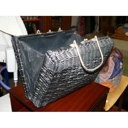 377 - RETRO BLACK WICKER BAG