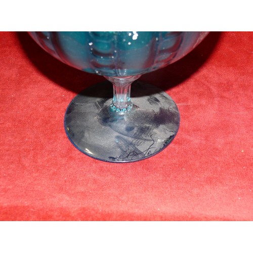 82 - TURQUOISE EMPOLI GLASS PEDESTAL VASE CIRCA 1970