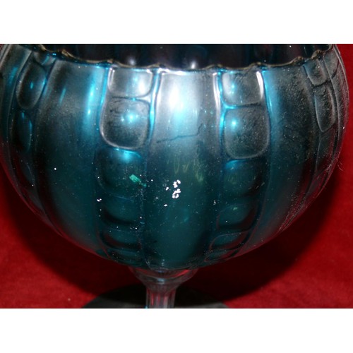 82 - TURQUOISE EMPOLI GLASS PEDESTAL VASE CIRCA 1970