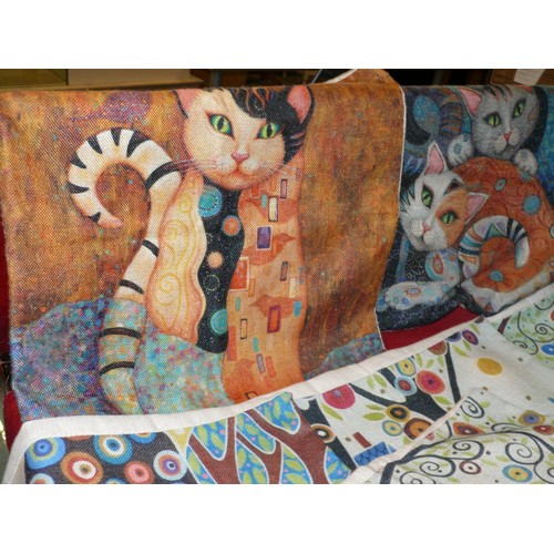 97 - 6 X UNUSUAL CAT THEMED CUSHION COVERS IN THE STYLE OF KLIMT AND OTHER ARTISTS