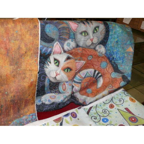 97 - 6 X UNUSUAL CAT THEMED CUSHION COVERS IN THE STYLE OF KLIMT AND OTHER ARTISTS