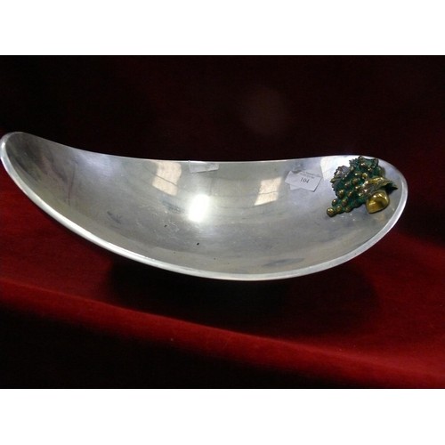 104 - LARGE METAL FRUIT BOWL WITH APPLIED BRASS GRAPES