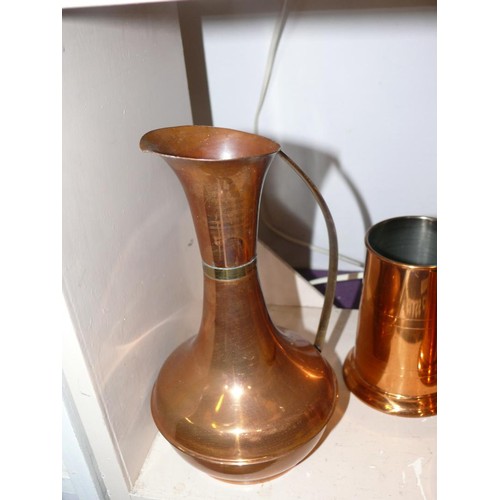 72 - 3 X COPPER TANKARDS AND A COPPER VASE