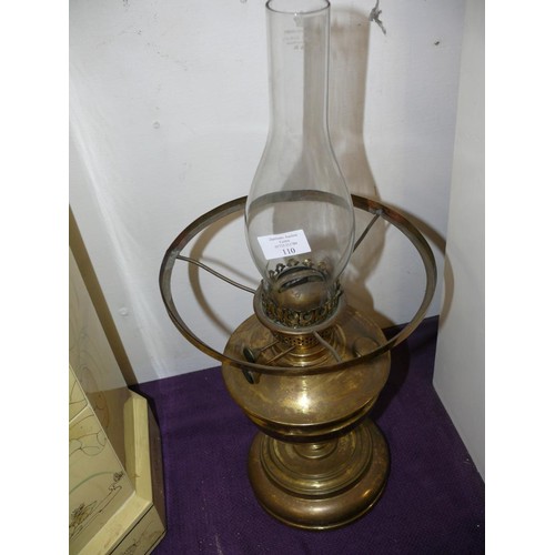 110 - VINTAGE BRASS OIL LAMP WITH CHIMNEY