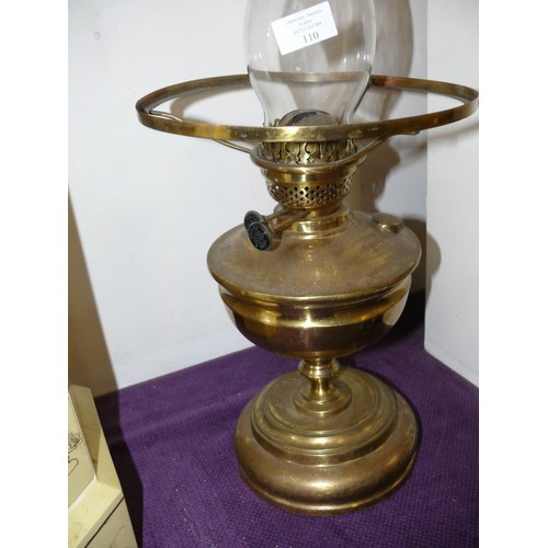 110 - VINTAGE BRASS OIL LAMP WITH CHIMNEY