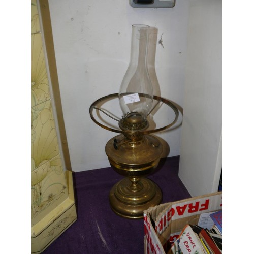 110 - VINTAGE BRASS OIL LAMP WITH CHIMNEY