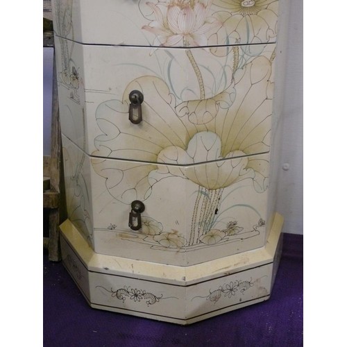 113 - UNUSUAL TALL ORIENTAL CHEST OF DRAWERS, OCTAGONAL SHAPED