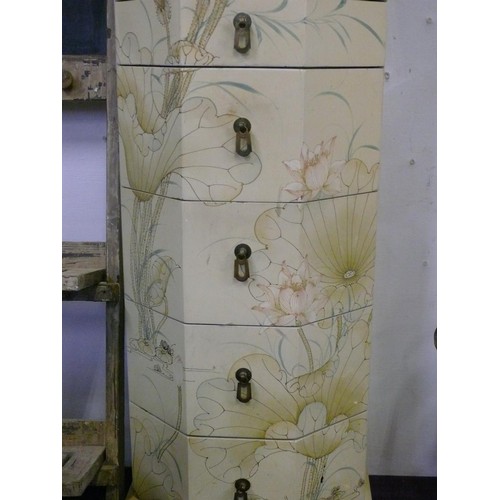 113 - UNUSUAL TALL ORIENTAL CHEST OF DRAWERS, OCTAGONAL SHAPED