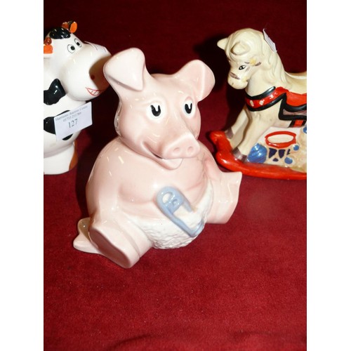 127 - PIGGY BANKS INCLUDING NAT WEST PIGGY, COW AND ROCKING HORSE